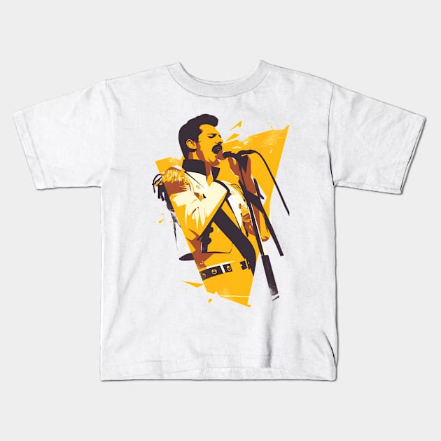 Iconic Vocalist - Yellow Backdrop - Rock Music Kids T-Shirt by Fenay-Designs